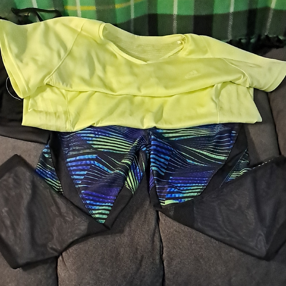 Adidas Lime Top and Striped Leggings